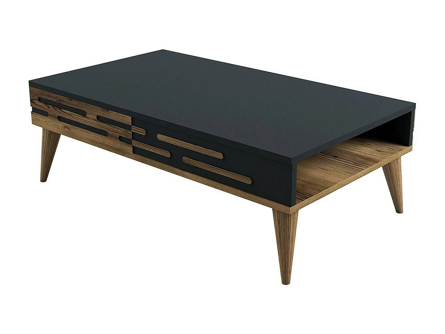 Mesa de centro Dpiacent, Mesa de café, Porta-revistas para sofá, Prateleira para sala, 105x35h60 cm, Nogueira e Antracite