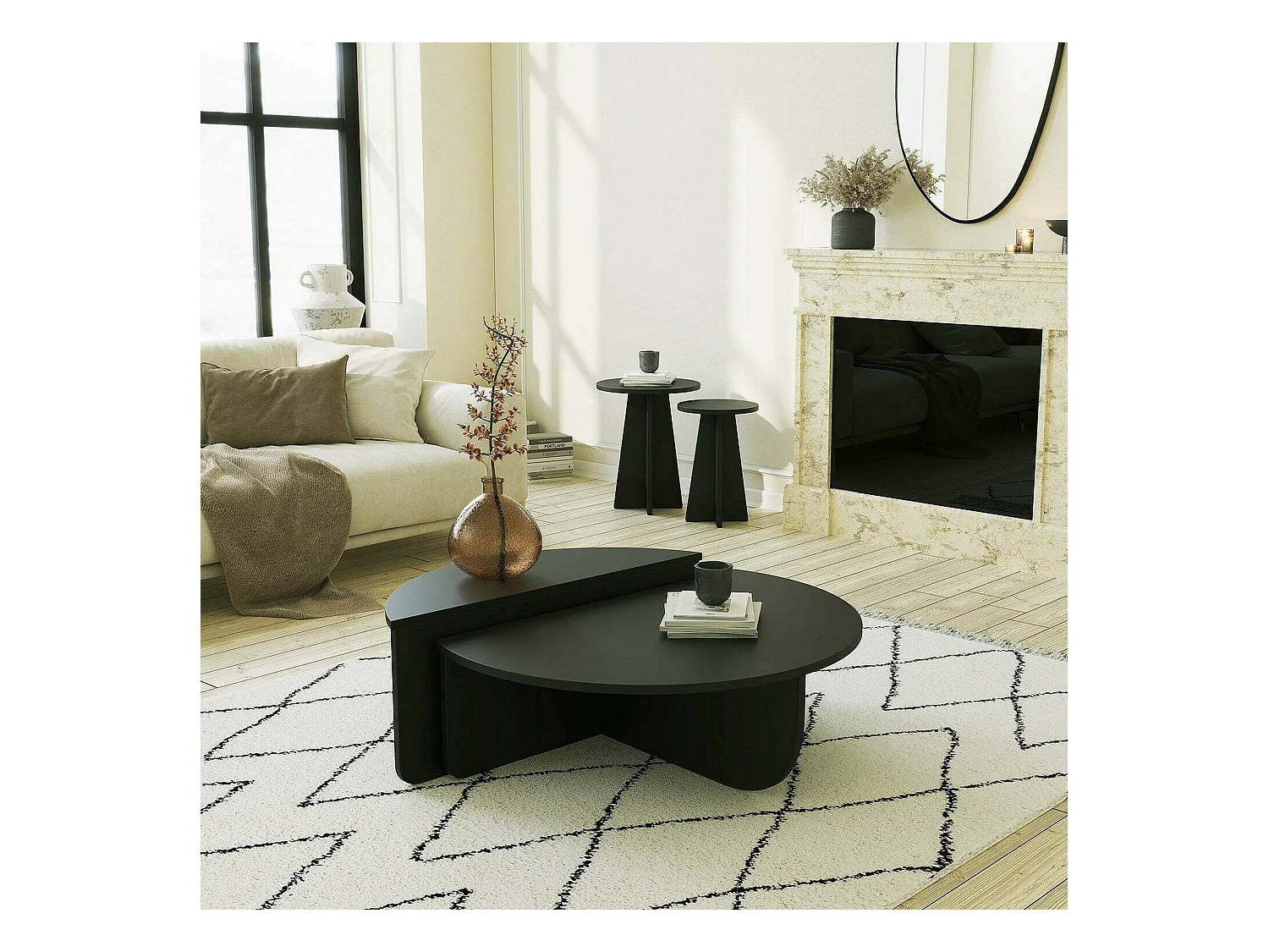 Table basse Canopus, Table basse, Porte-revues pour canapé, Etagère de salon, 90x90h35 cm, Noir