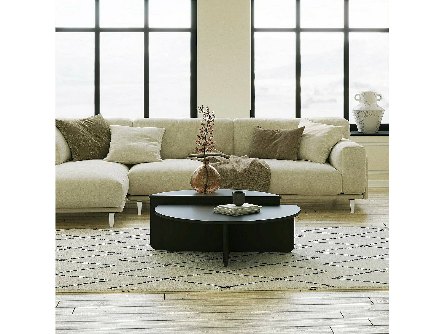 Dgiarett-saaltafel, koffietafel, bankrek, woonkamerplank, 90x90h35 cm, Zwart