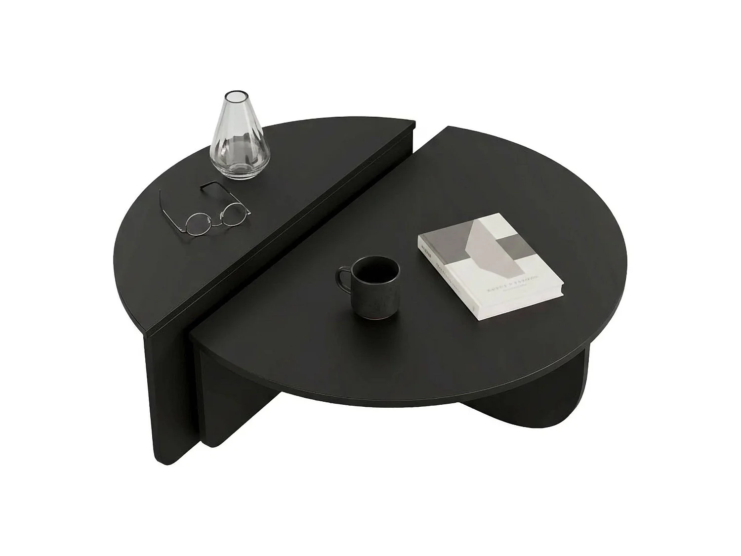 Table basse Canopus, Table basse, Porte-revues pour canapé, Etagère de salon, 90x90h35 cm, Noir