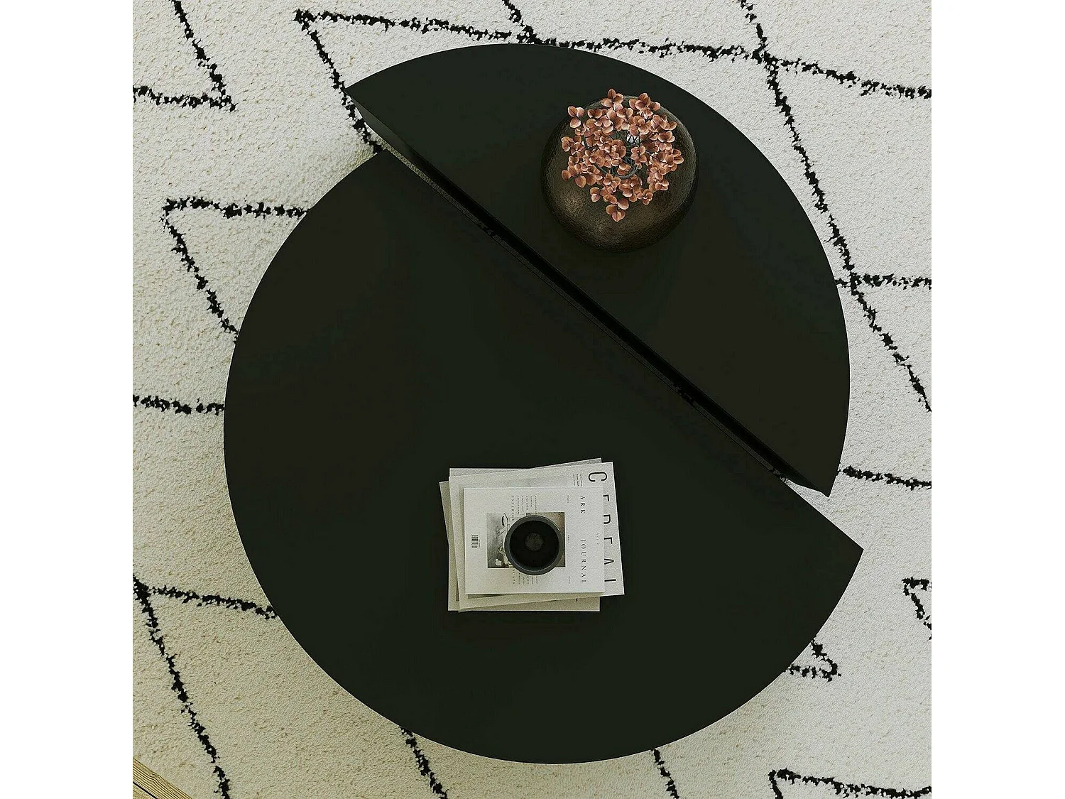 Table basse Canopus, Table basse, Porte-revues pour canapé, Etagère de salon, 90x90h35 cm, Noir