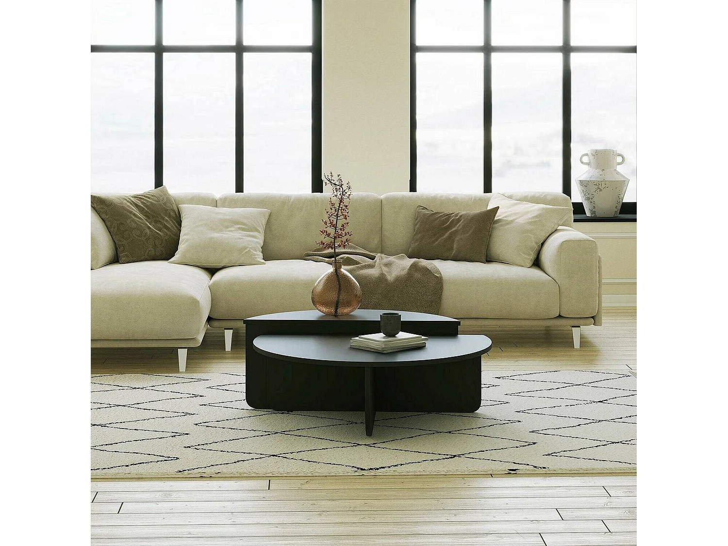 Table basse Canopus, Table basse, Porte-revues pour canapé, Etagère de salon, 90x90h35 cm, Noir