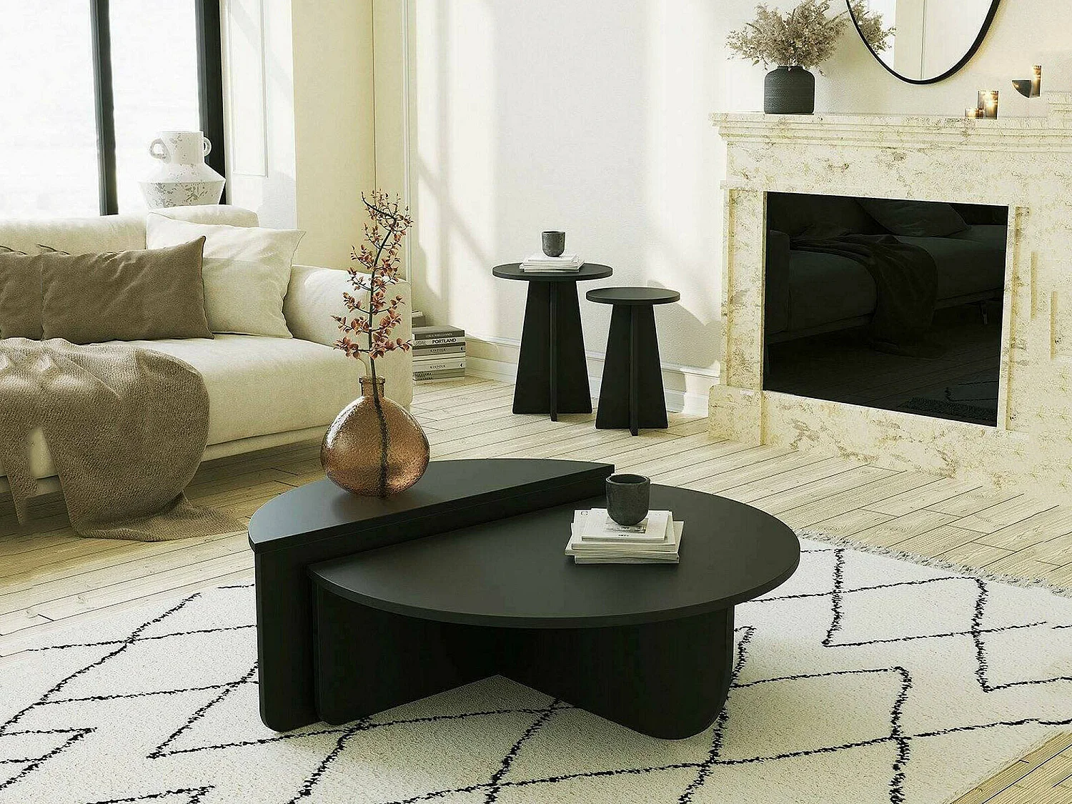 Table basse Canopus, Table basse, Porte-revues pour canapé, Etagère de salon, 90x90h35 cm, Noir