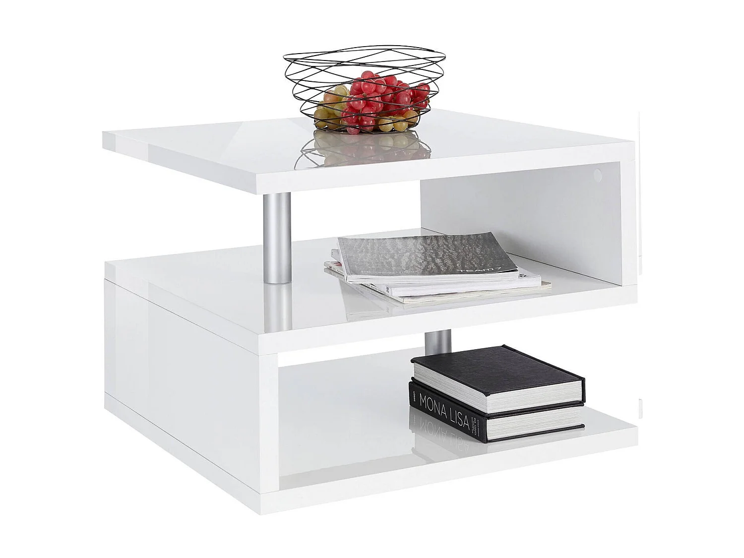 Table basse Gianni, Table basse de salon, Meuble de rangement bas, Table basse, 55x55h41 cm, Blanc brillant