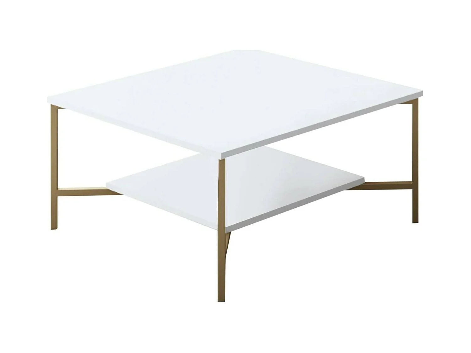 Table basse Alshain, Table basse, Porte-revues pour canapé, Etagère de salon, 80x80h40 cm, Blanc et Noir