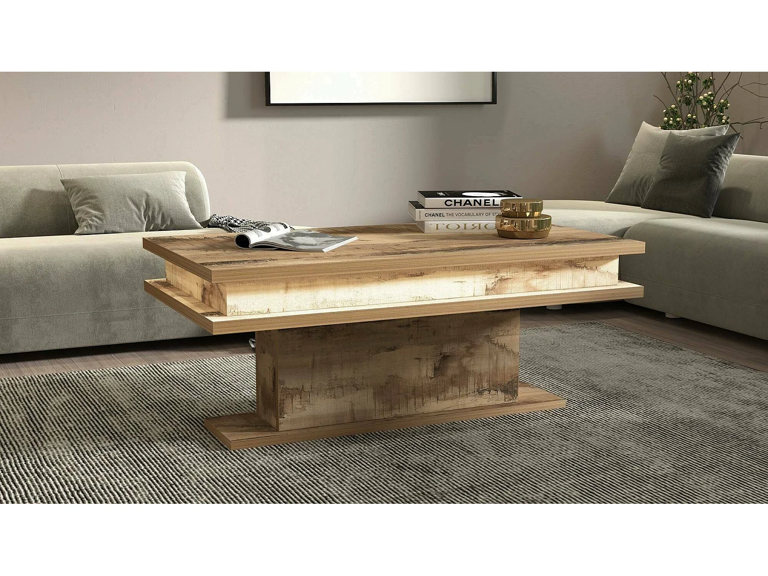 Mesa de estar Dcampores, Mesa de sala de estar, MóvelPorta-luvas baixa, Mesa de café, 100x55h42 cm, Bordo com luz LED