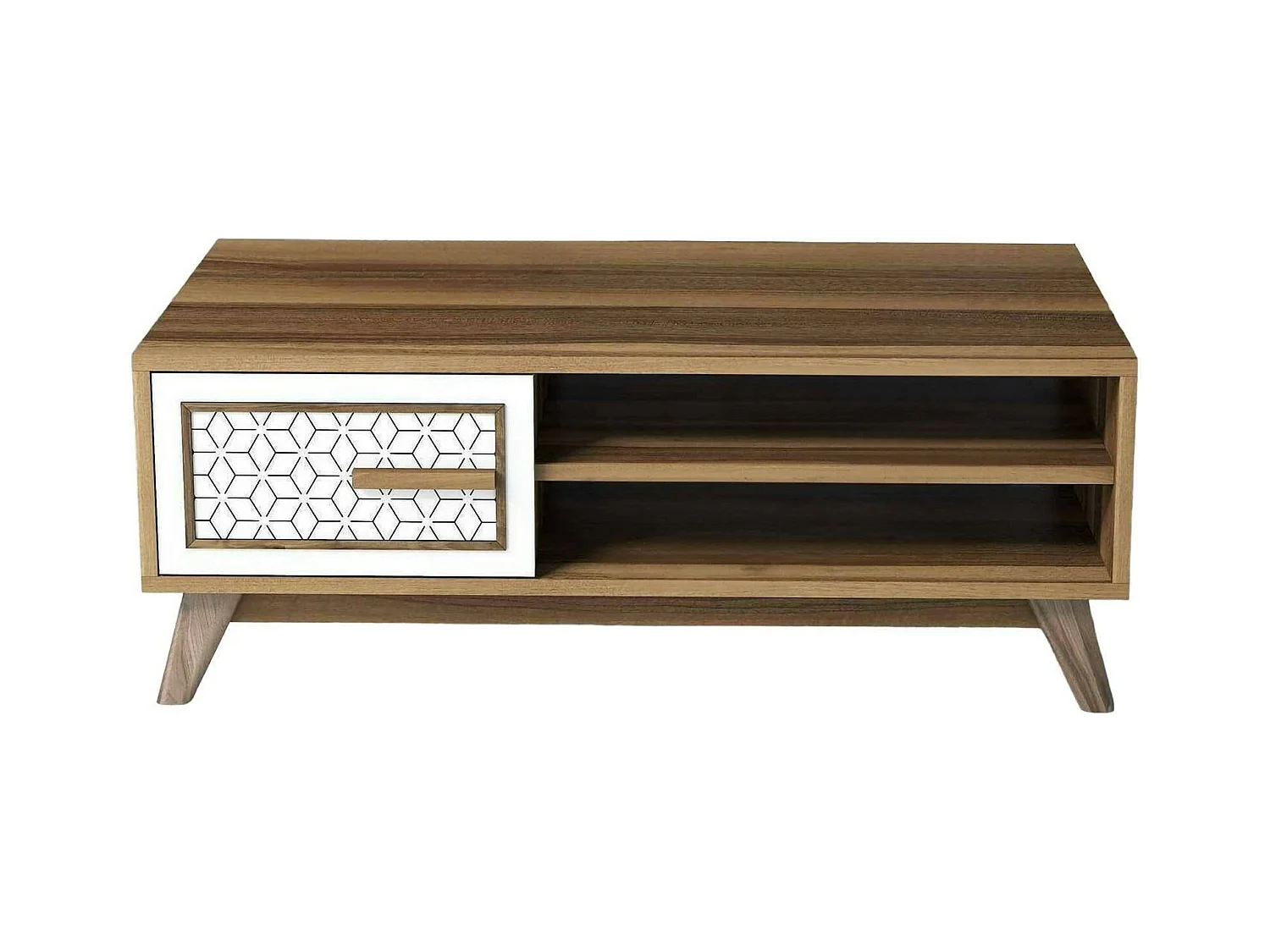 Table basse Lesath, Table basse, Porte-revues pour canapé, Etagère de salon, 105x60h38 cm, Noyer et Blanc