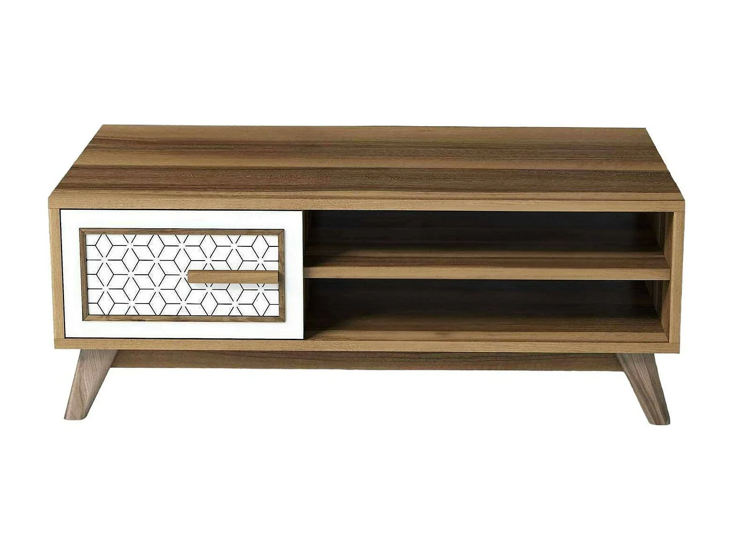 Wohnzimmertisch Dmorgant, Niedriger Wohnzimmertisch, Kaffeeregal, Couchtisch für Sofa, 105x60h38 cm, Walnuss und WeiÃŸ