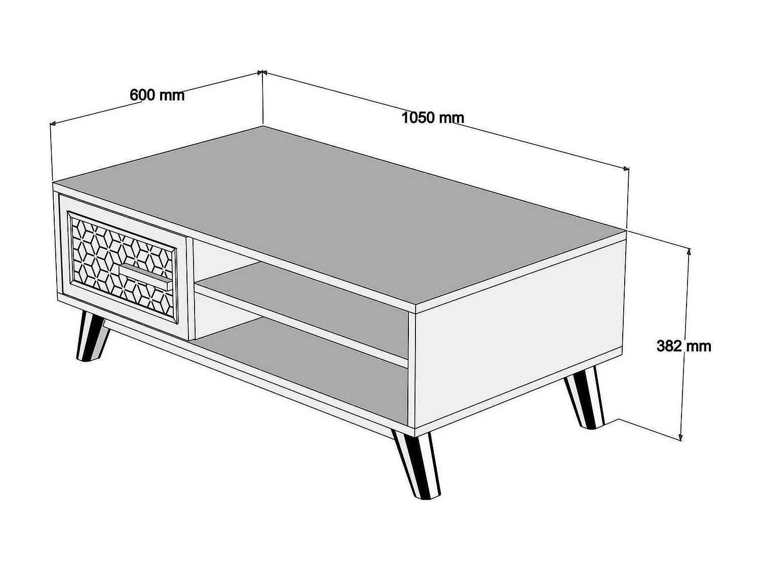 Dmorgant-sattafel, koffietafel, banktafel, woonkamerplank, 105x60h38 cm, walnoot en wit