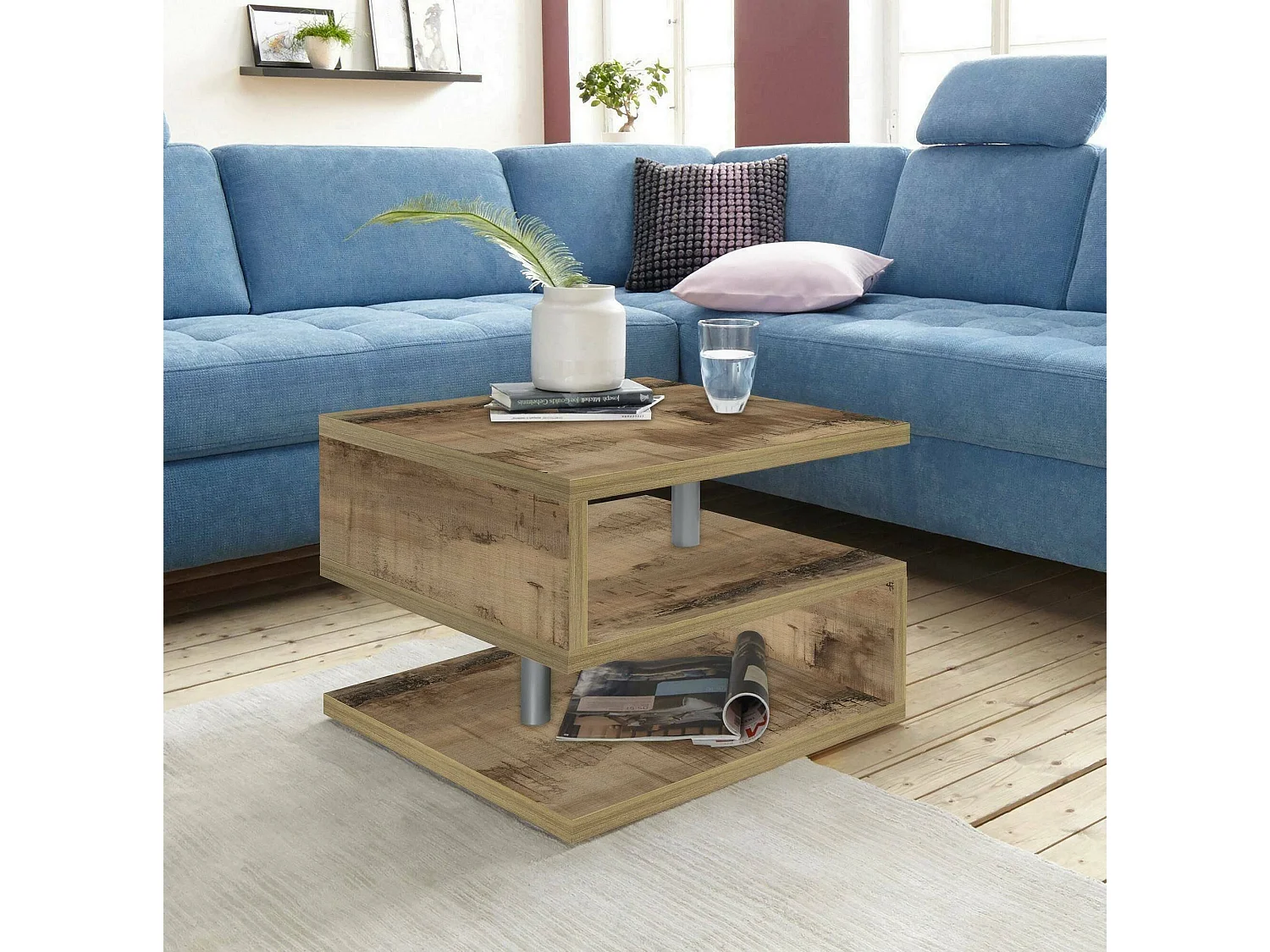 Mesa de centro Dcalligari, Mesa de estar, Armário de armazenamento baixo, Mesa de café, 55x55h41 cm, Bordo