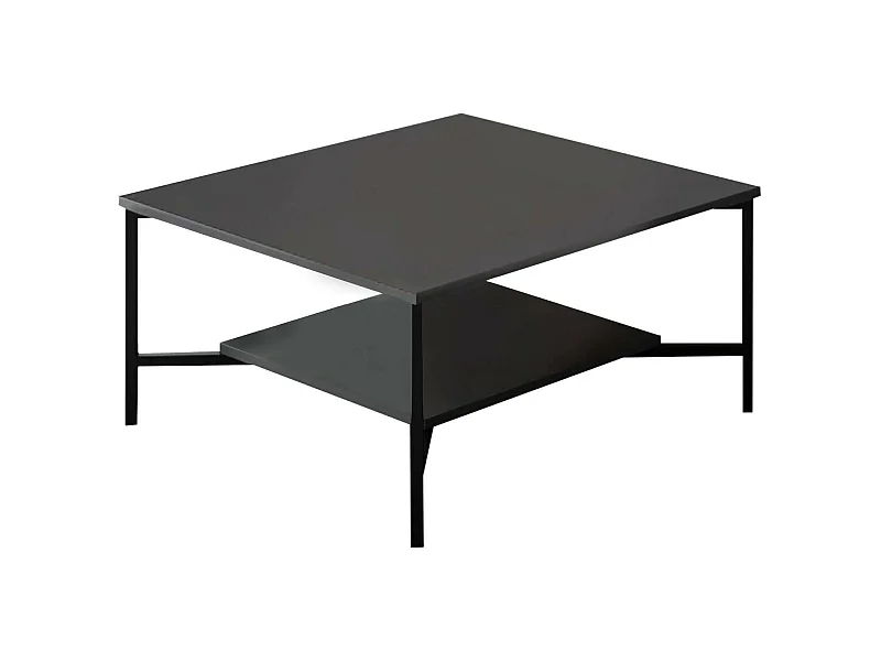 Wohnzimmertisch Dichiar, Niedriger Wohnzimmertisch, Kaffeeregal, Couchtisch für Sofa, 80x80h40 cm, Anthrazit und Schwarz