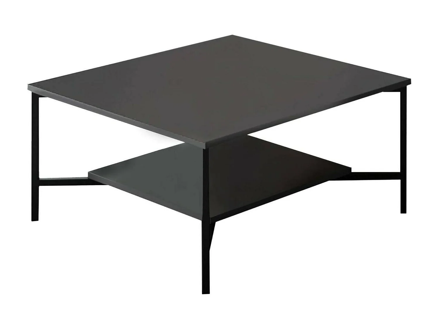 Table basse Alshain, Table basse, Porte-revues pour canapé, Etagère de salon, 80x80h40 cm, Anthracite et Noir
