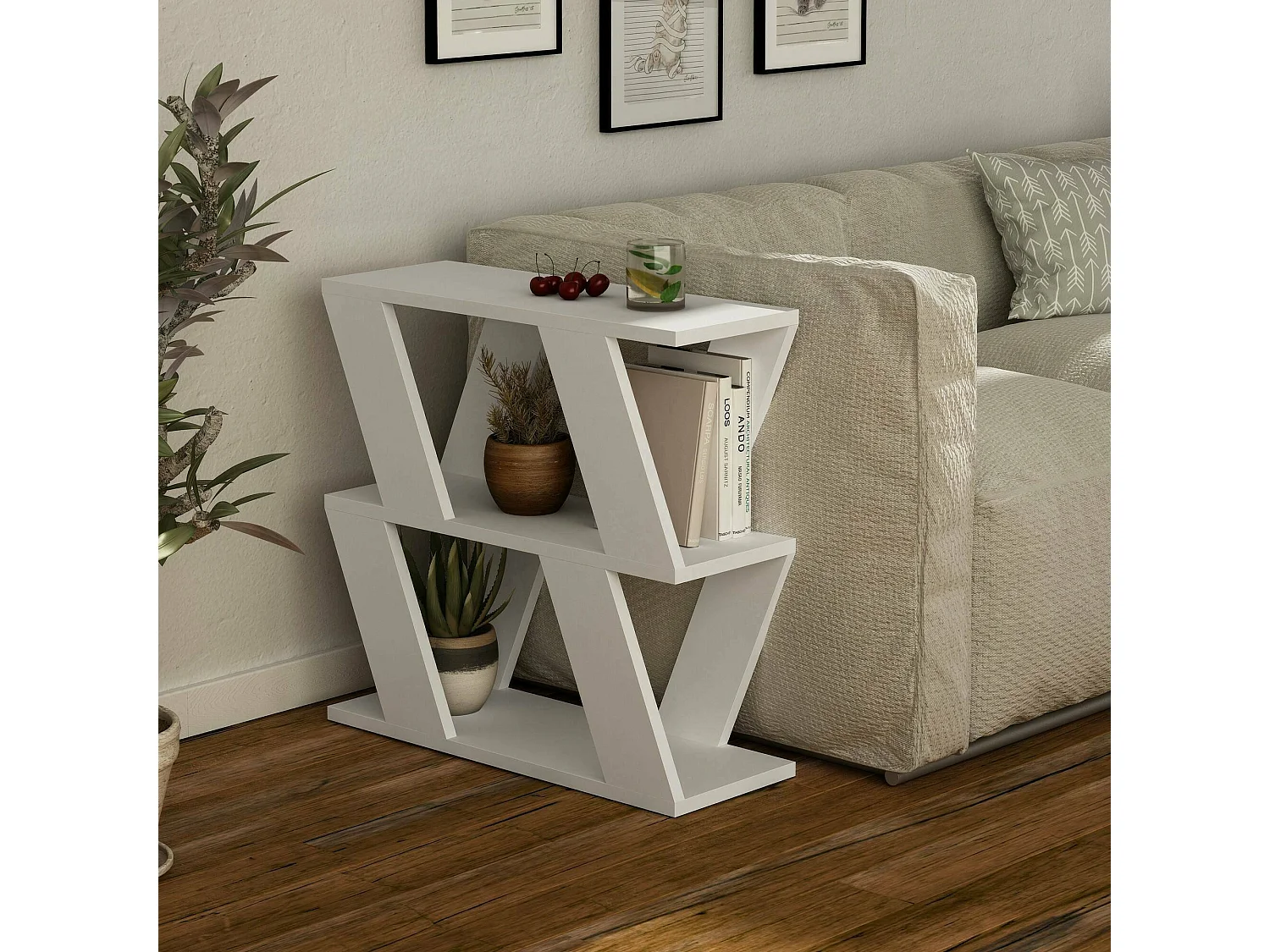 Mesa de café Dpipiton, Mesa de café, Suporte de sala de sofá, Prateleira de sala, 60x22h57 cm, Branco