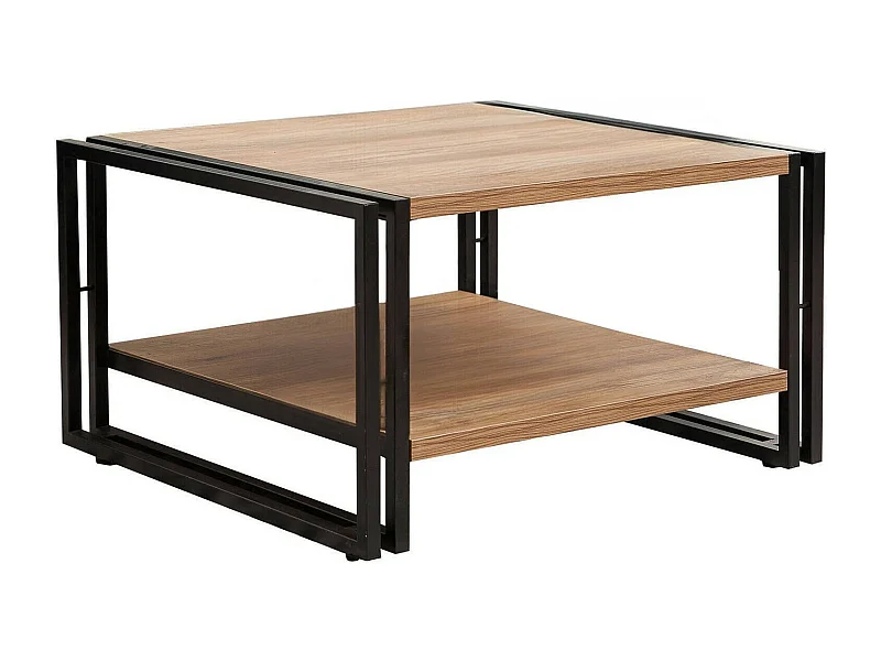 Mesa de café Dpierozz, Mesa de centro baja, Revistero para sofá, Estante de la sala de estar, 70x70h40 cm, Roble y Negro