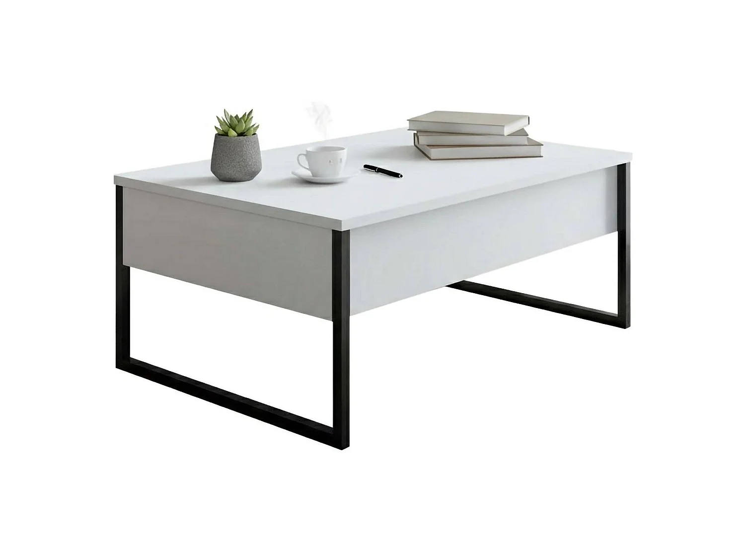 Wohnzimmertisch Dgiagnon, Niedriger Wohnzimmertisch, Kaffeeregal, Couchtisch für Sofa, 90x60h40 cm, WeiÃŸ und Schwarz