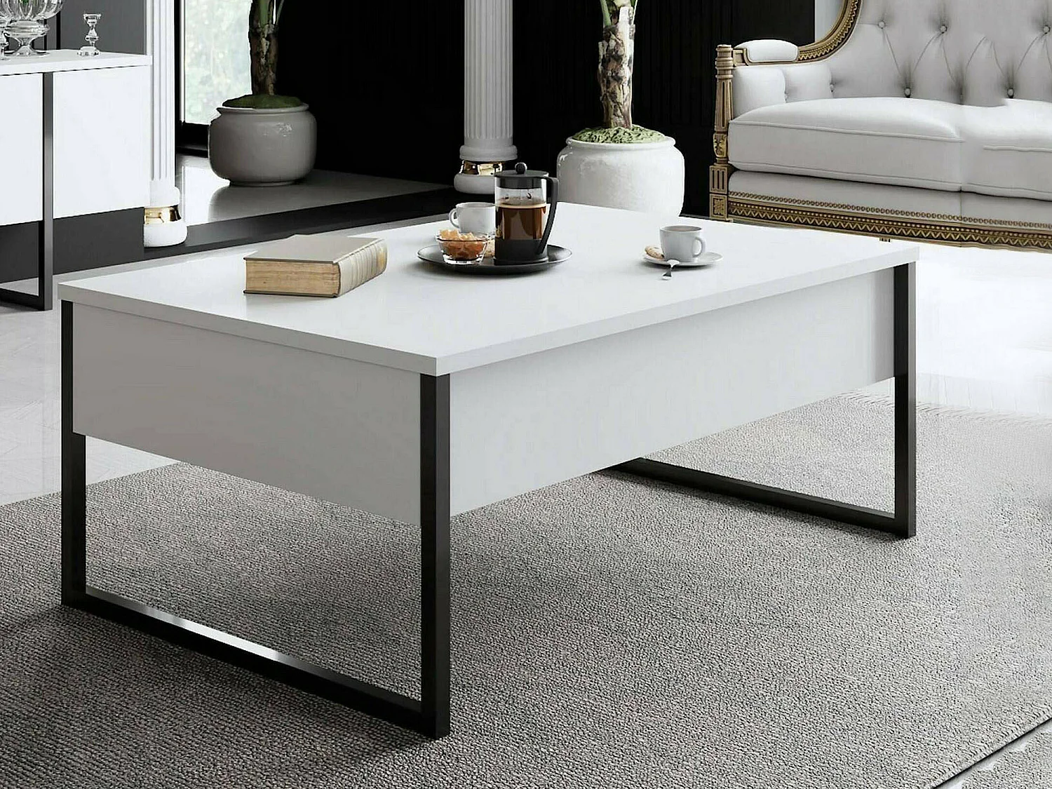 Wohnzimmertisch Dgiagnon, Niedriger Wohnzimmertisch, Kaffeeregal, Couchtisch für Sofa, 90x60h40 cm, WeiÃŸ und Schwarz