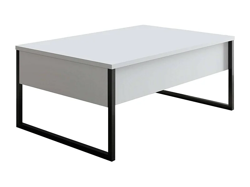 Mesa de café Dgiagnon, Mesa de centro baja, Revistero para sofá, Estante de la sala de estar, 90x60h40 cm, Blanco y Negro