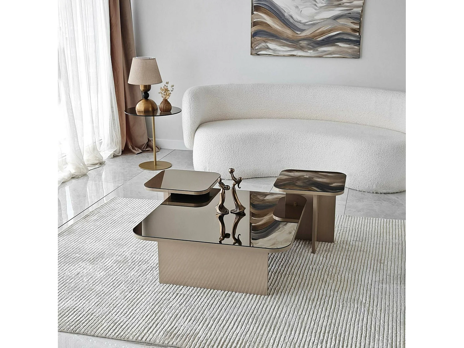 Mesa de café Dpangraz, Mesa de café, Porta-revista para sofá, Prateleira de sala de estar, 80x80h40 cm, Tortora e Fumè