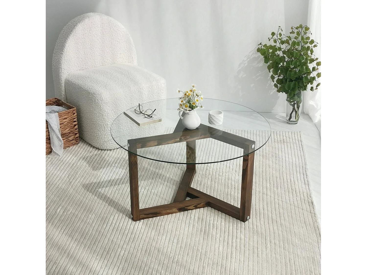Table basse Phaedra, Table basse, Porte-revues pour canapé, Etagère de salon, 75x75h40 cm, Noyer