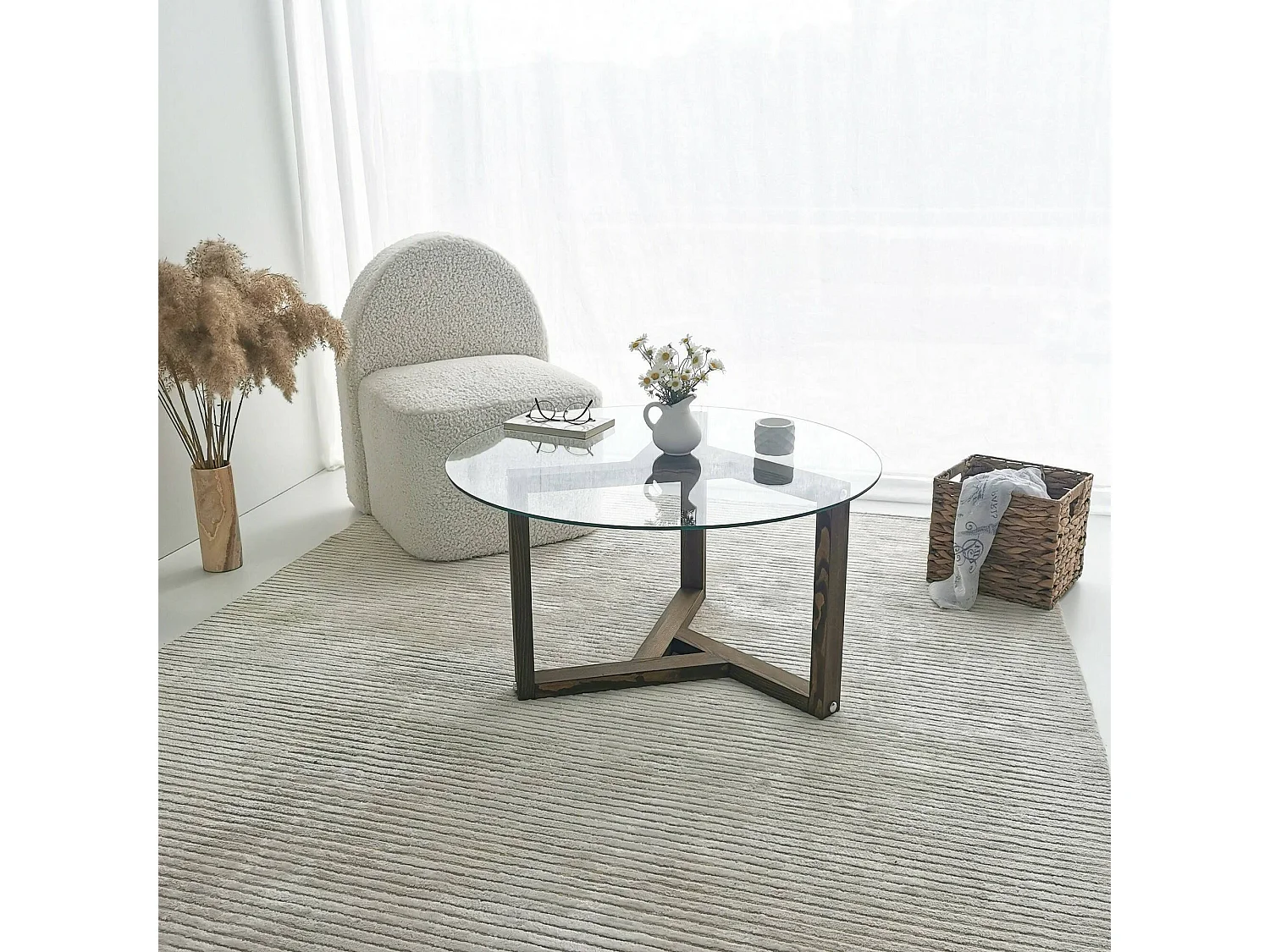 Mesa de café Dperalt, Mesa de café, Suporte de mesa para sofá, Prateleira para sala de estar, 75x75h40 cm, Nogueira