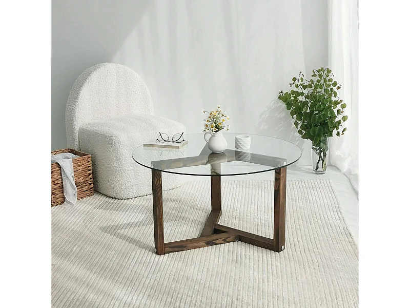 Mesa de café Dperalt, Mesa de café, Suporte de mesa para sofá, Prateleira para sala de estar, 75x75h40 cm, Nogueira