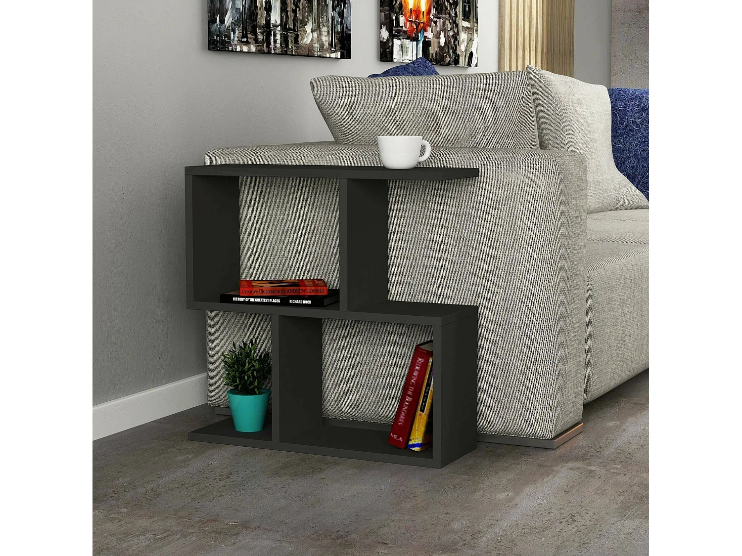 Dpersend Salontafel, Koffie Lage Tafel, Sofa Review Rack, Woonkamer Plank, 60x20h60cm, Antraciet