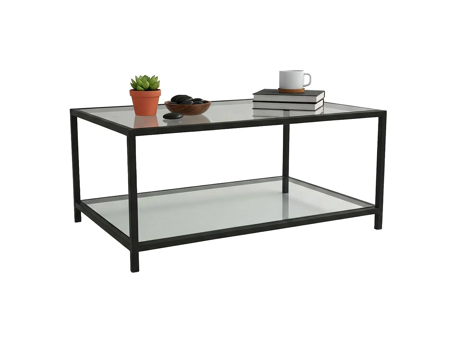 Table basse Mina, un compartiment, 90x60x40h cm gris taupe, forme rectangulaire, plateau transparent