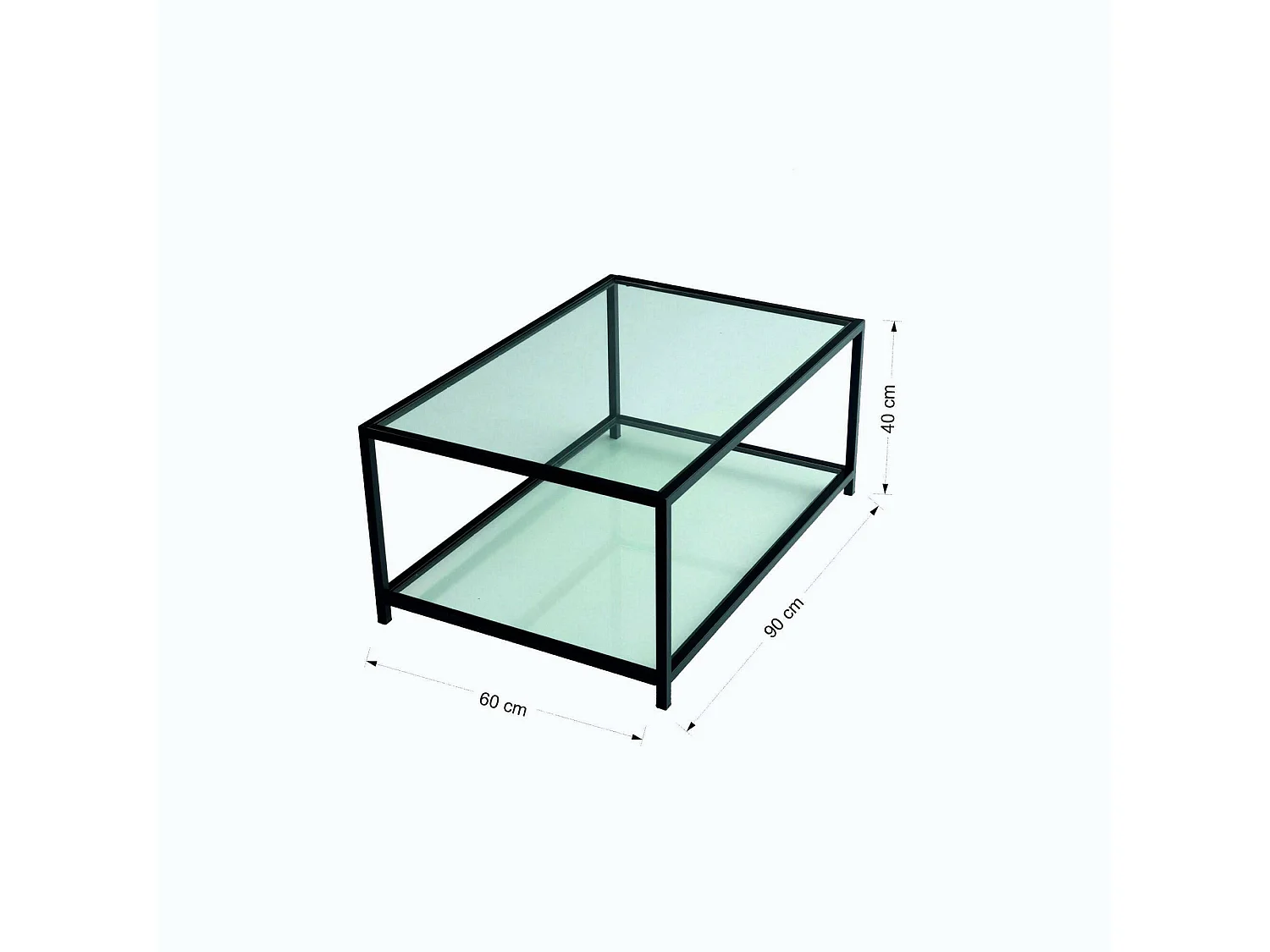 Table basse Mina, un compartiment, 90x60x40h cm gris taupe, forme rectangulaire, plateau transparent