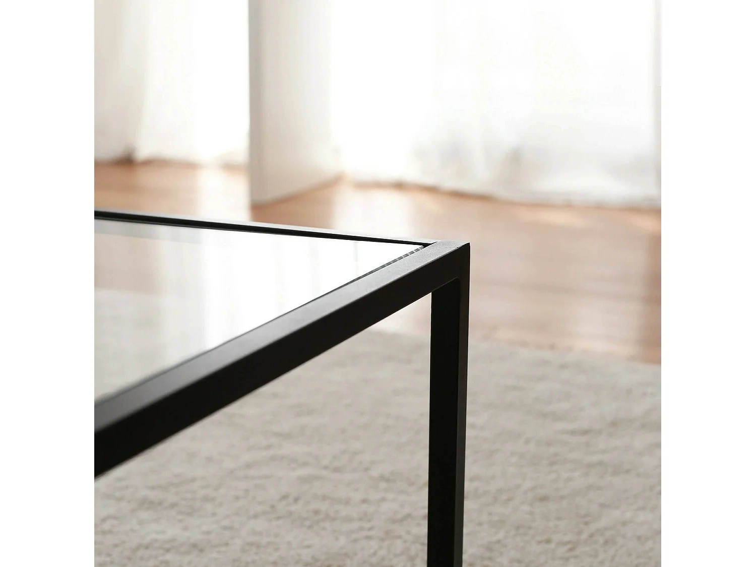 Table basse Mina, un compartiment, 90x60x40h cm gris taupe, forme rectangulaire, plateau transparent