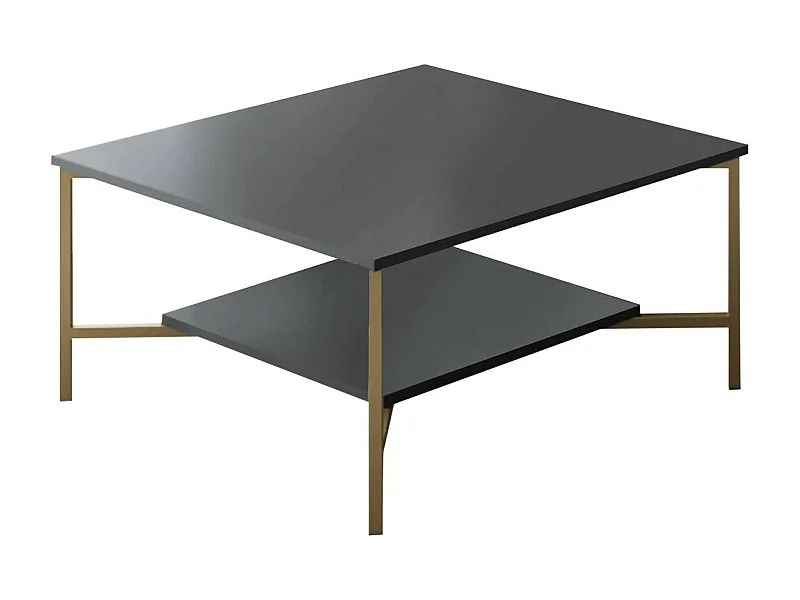 Wohnzimmertisch Dichiar, Niedriger Wohnzimmertisch, Kaffeeregal, Couchtisch für Sofa, 80x80h40 cm, Anthrazit und Schwarz