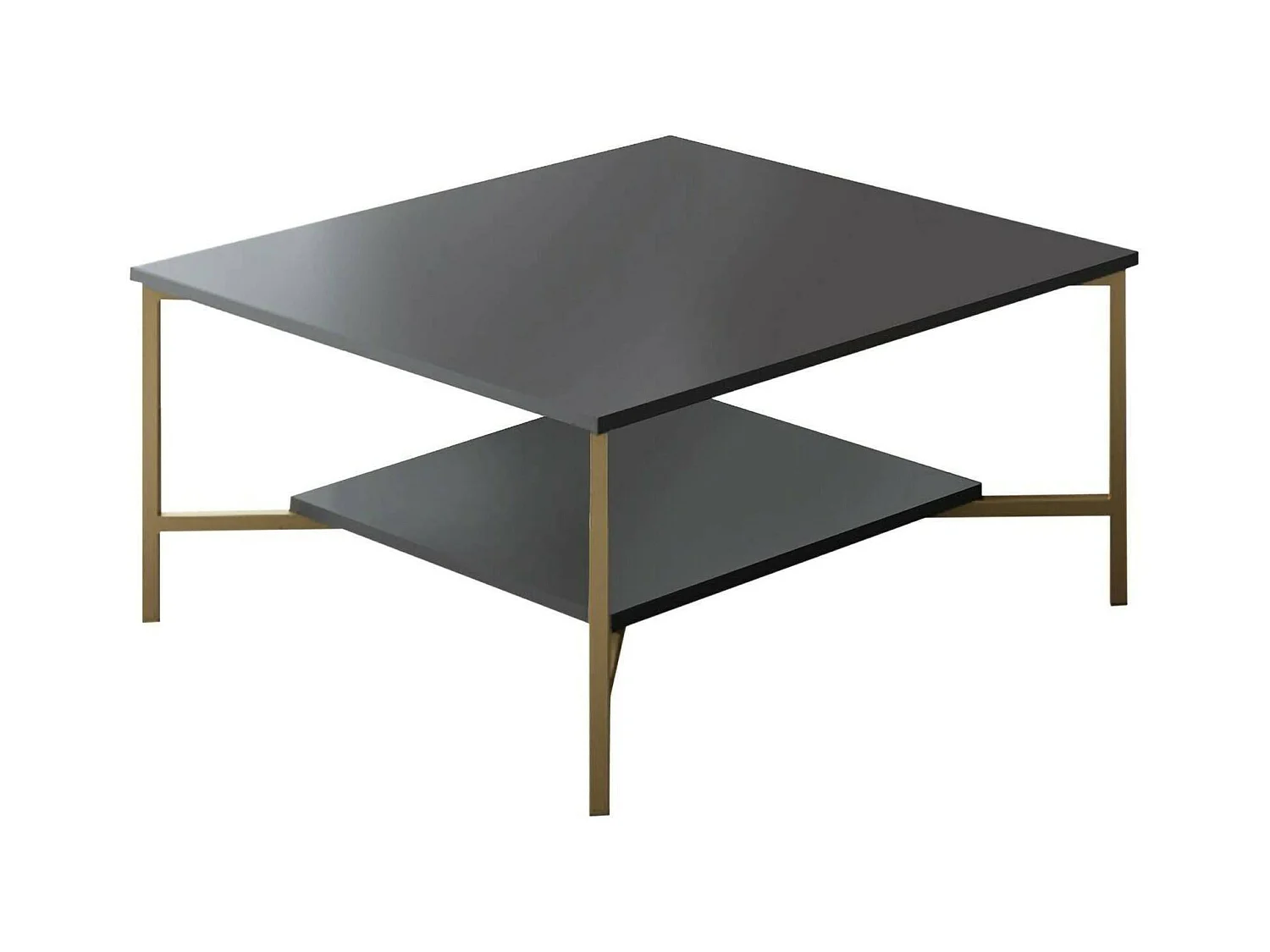 Table basse Alshain, Table basse, Porte-revues pour canapé, Etagère de salon, 80x80h40 cm, Anthracite et Noir