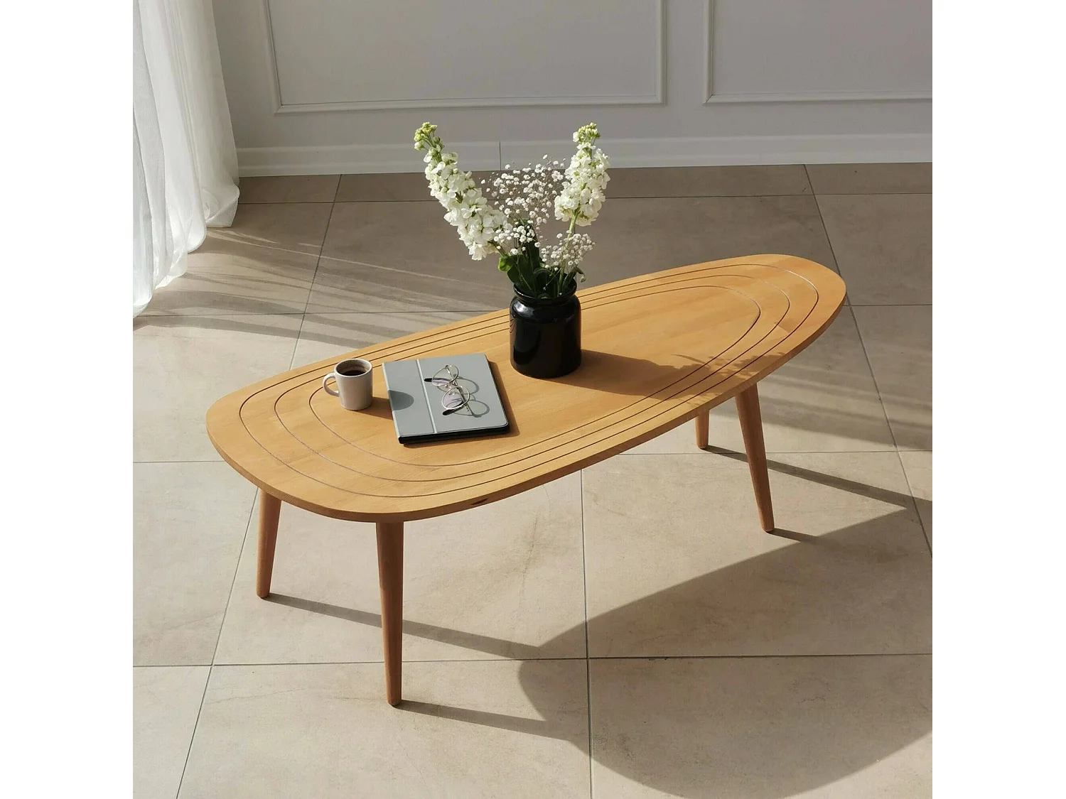 Dmora - Tavolino da salotto Eugenia, 115x50h38 cm, Rovere