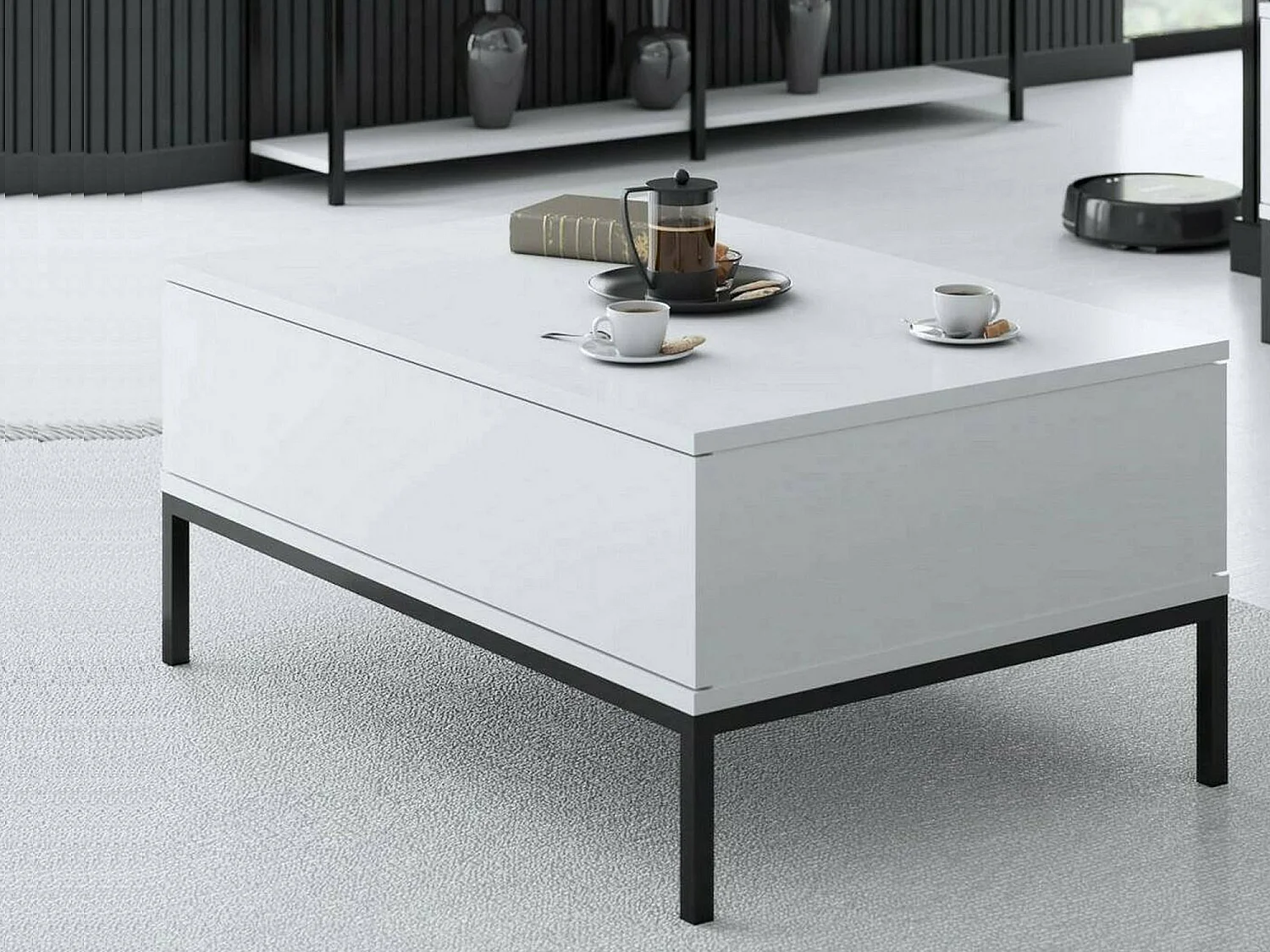 Dfiamozz-safronttafel, Koffietafel, Softaanrechthouder, Afdek voor de woonkamer, 90x60h40 cm, Zwart-wit