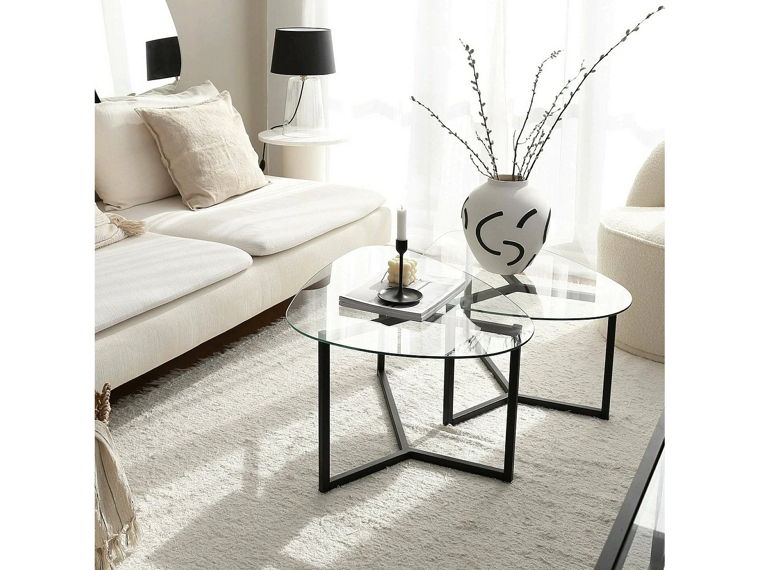 Table basse Lunaria, Table basse, Porte-revues pour canapé, Etagère de salon, 82x58h40 cm, Noir