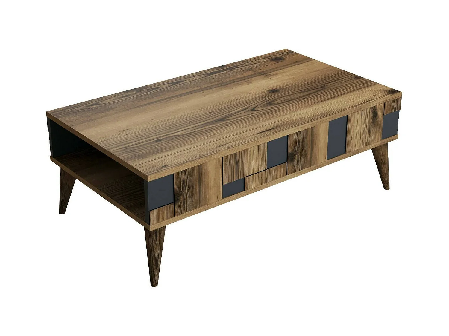 Table basse Kitalpha, Table basse, Porte-revues pour canapé, Etagère de salon, 105x60h38 cm, Noyer et Anthracite