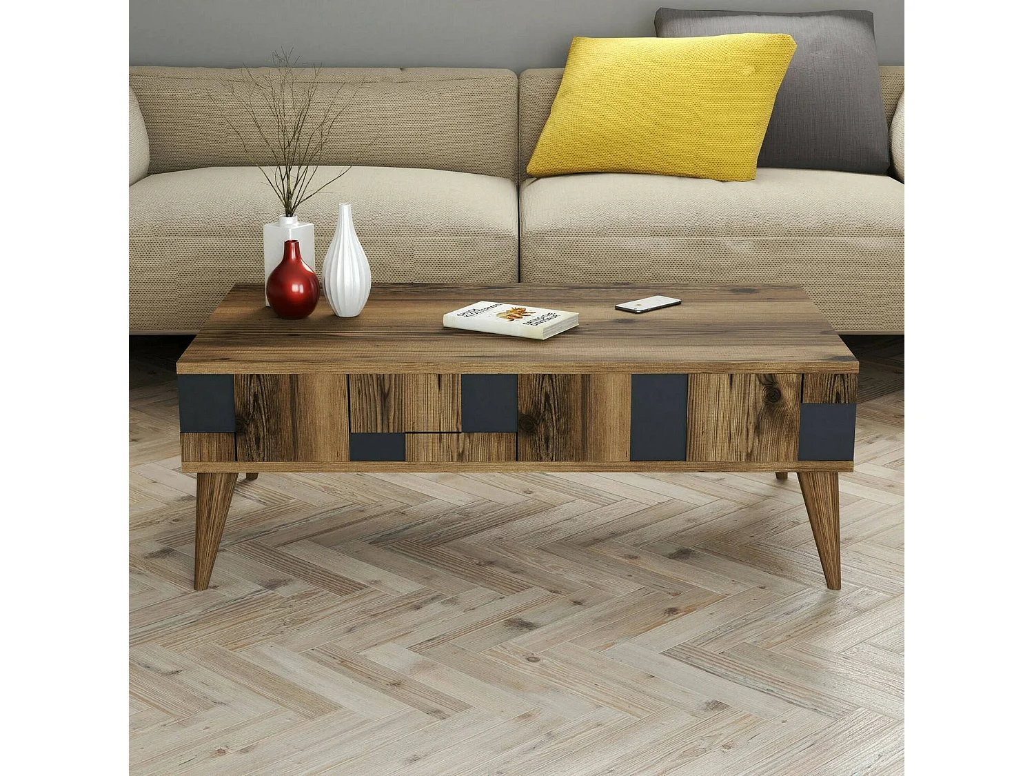 Tavolino da Salotto Yang, Portariviste, 60x105x37.6h cm Nero Antracite