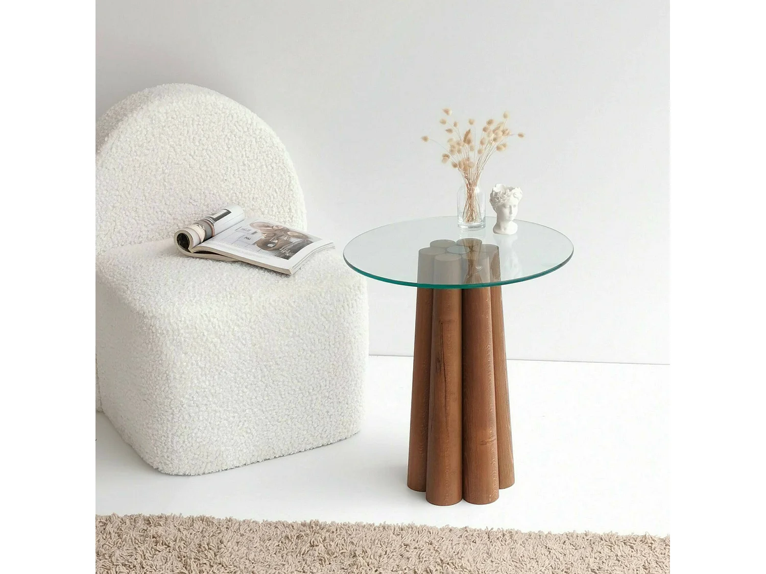 Table basse Pollia, Table basse, Porte-revues pour canapé, Etagère de salon, 45x50h50 cm, Noyer