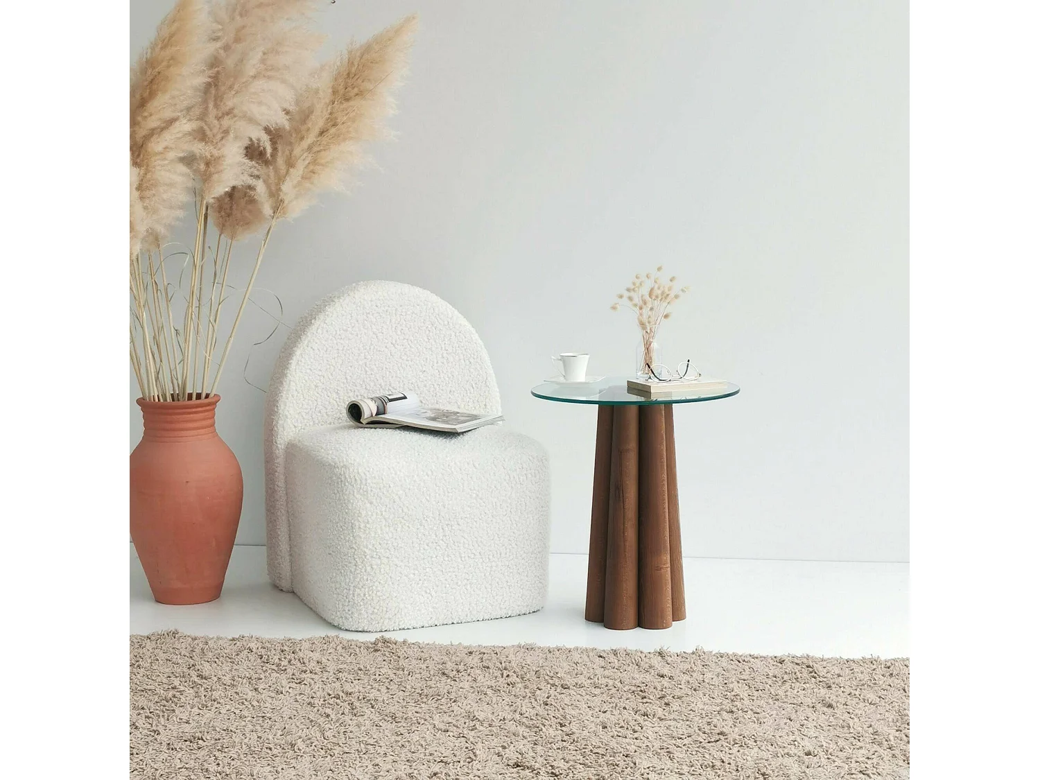 Table basse Pollia, Table basse, Porte-revues pour canapé, Etagère de salon, 45x50h50 cm, Noyer