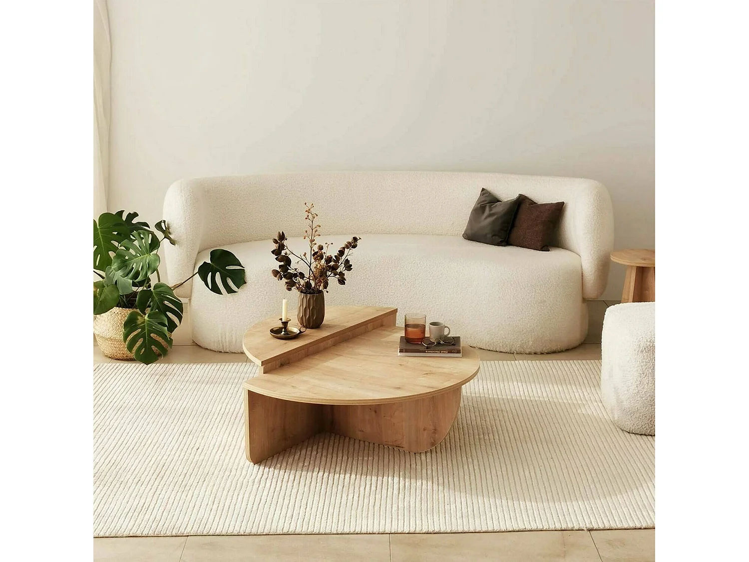 Table basse Canopus, Table basse, Porte-revues pour canapé, Etagère de salon, 90x90h35 cm, Chêne