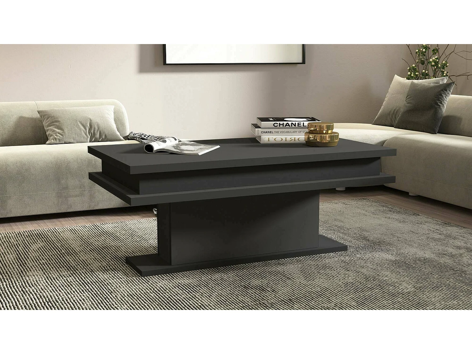 Dmora - Tavolino da salotto Iside, 100x55h42 cm, Antracite