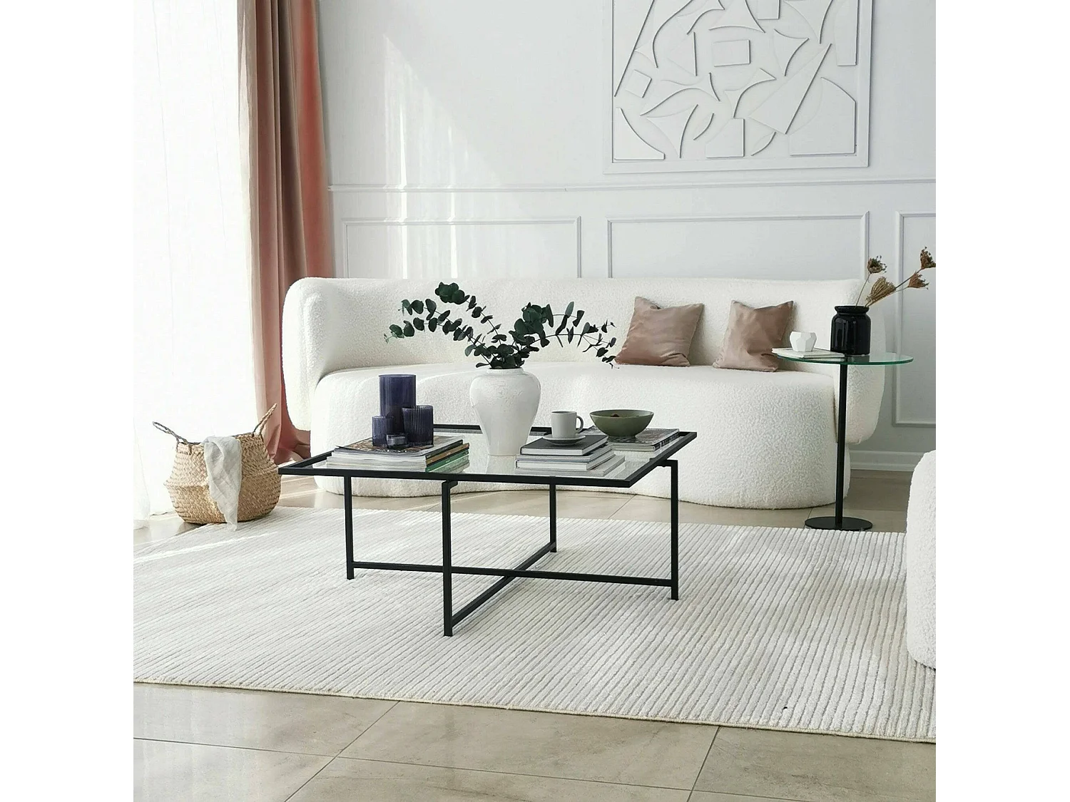 Wohnzimmertisch Dhjulman, Niedriger Wohnzimmertisch, Kaffeeregal, Couchtisch für Sofa, 85x85h35 cm, Schwarz