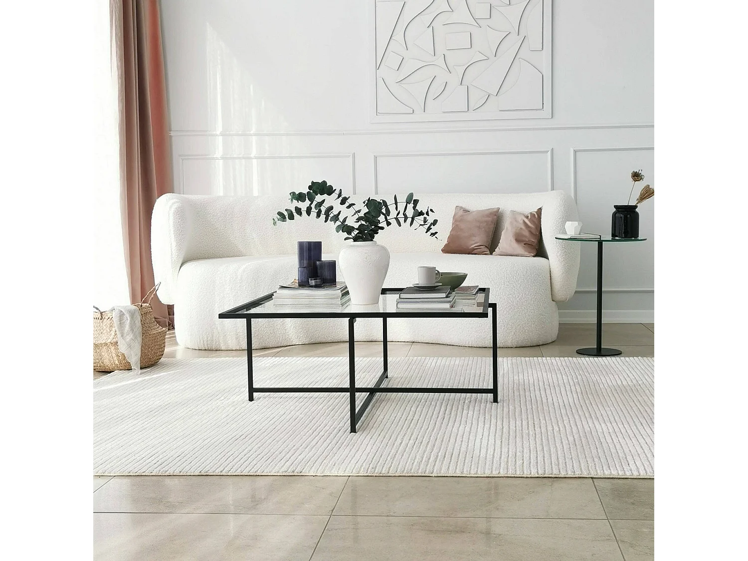 Wohnzimmertisch Dhjulman, Niedriger Wohnzimmertisch, Kaffeeregal, Couchtisch für Sofa, 85x85h35 cm, Schwarz