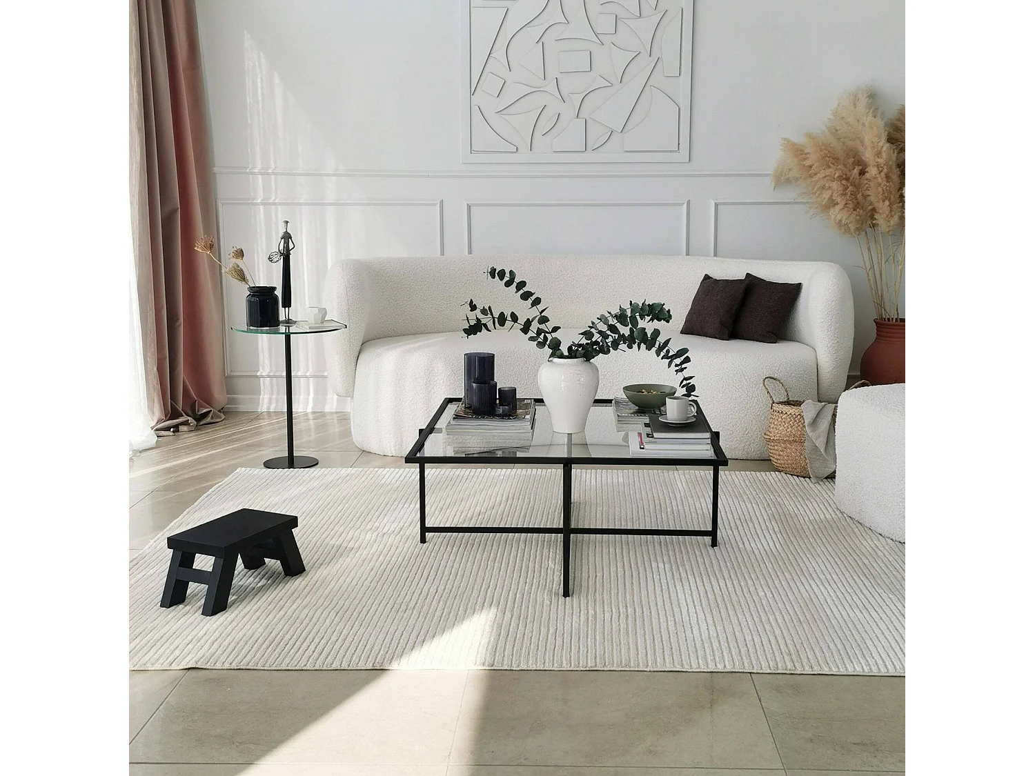 Wohnzimmertisch Dhjulman, Niedriger Wohnzimmertisch, Kaffeeregal, Couchtisch für Sofa, 85x85h35 cm, Schwarz