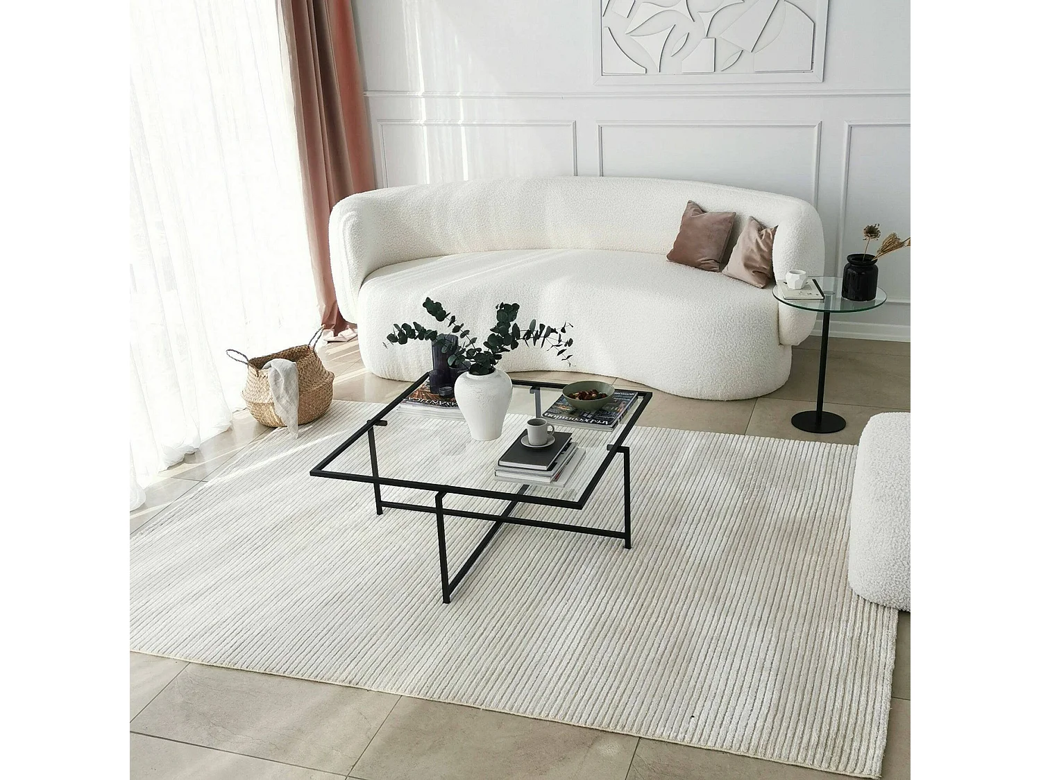 Table basse Dabih, Table basse, Porte-revues pour canapé, Etagère de salon, 85x85h35 cm, Noir