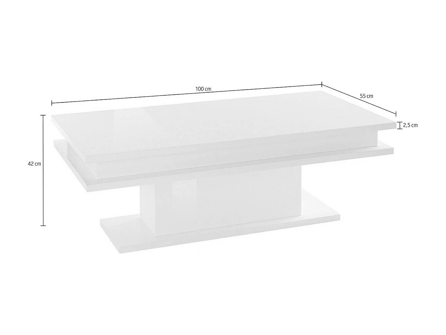 Table basse Léon, Table basse de salon, Meuble bas de rangement, Table basse, 100x55h42 cm, Ardoise