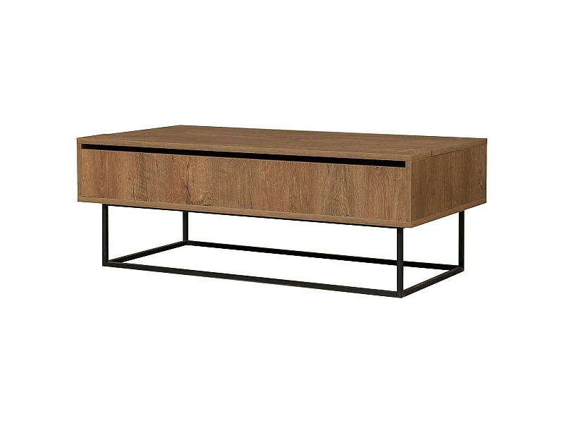 Table basse Alhina, Table basse, Porte-revues pour canapé, Etagère de salon, 120x60h43 cm, Noyer et Noir
