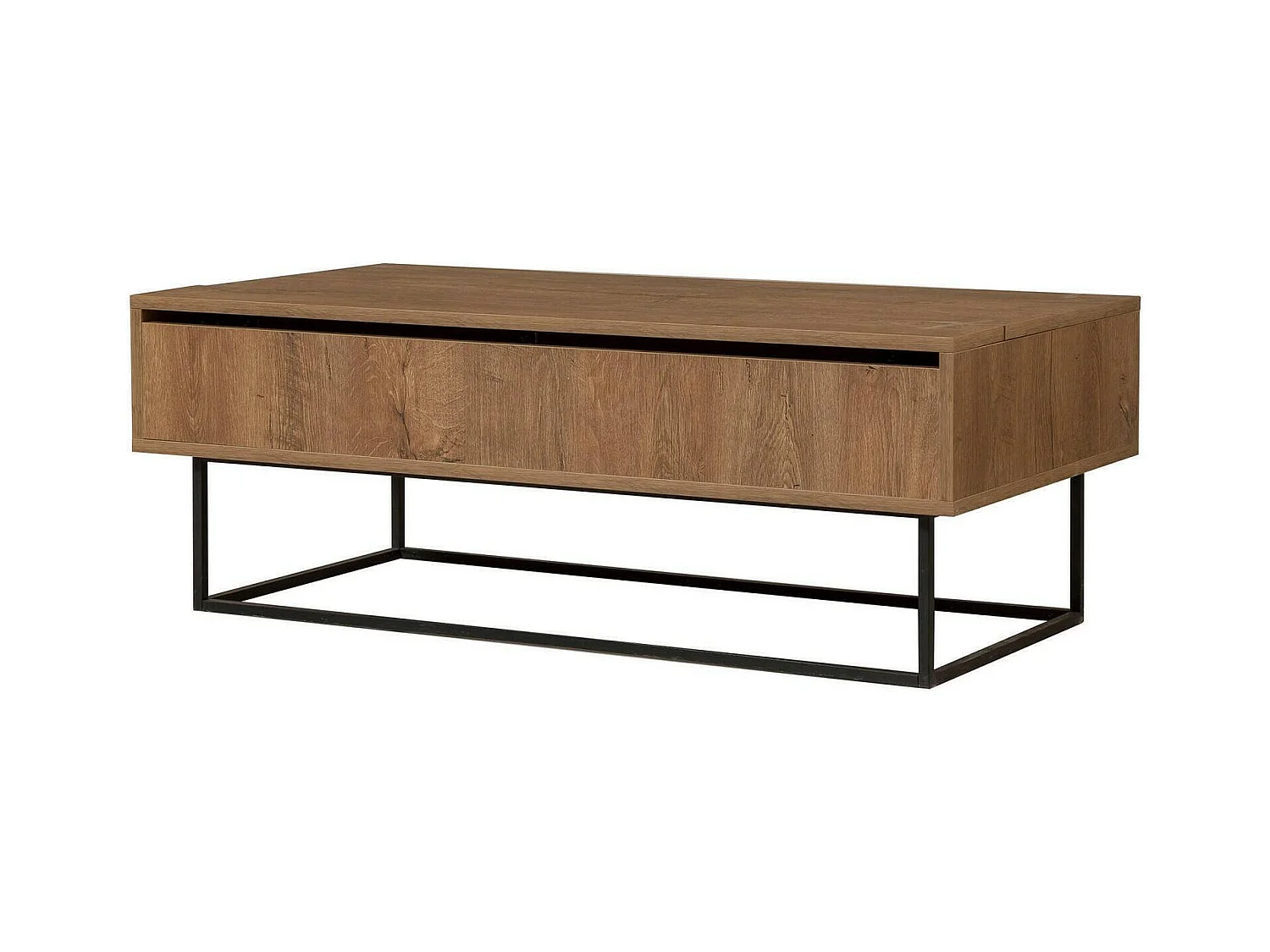 Table basse Alhina, Table basse, Porte-revues pour canapé, Etagère de salon, 120x60h43 cm, Noyer et Noir