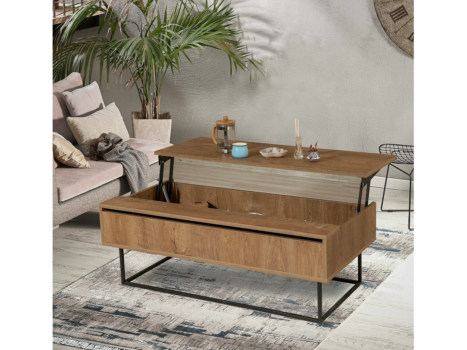 Dboc-safeltafel, koffietafel, banktafel, woonkamerplank, 120x60h43 cm, walnoot en zwal