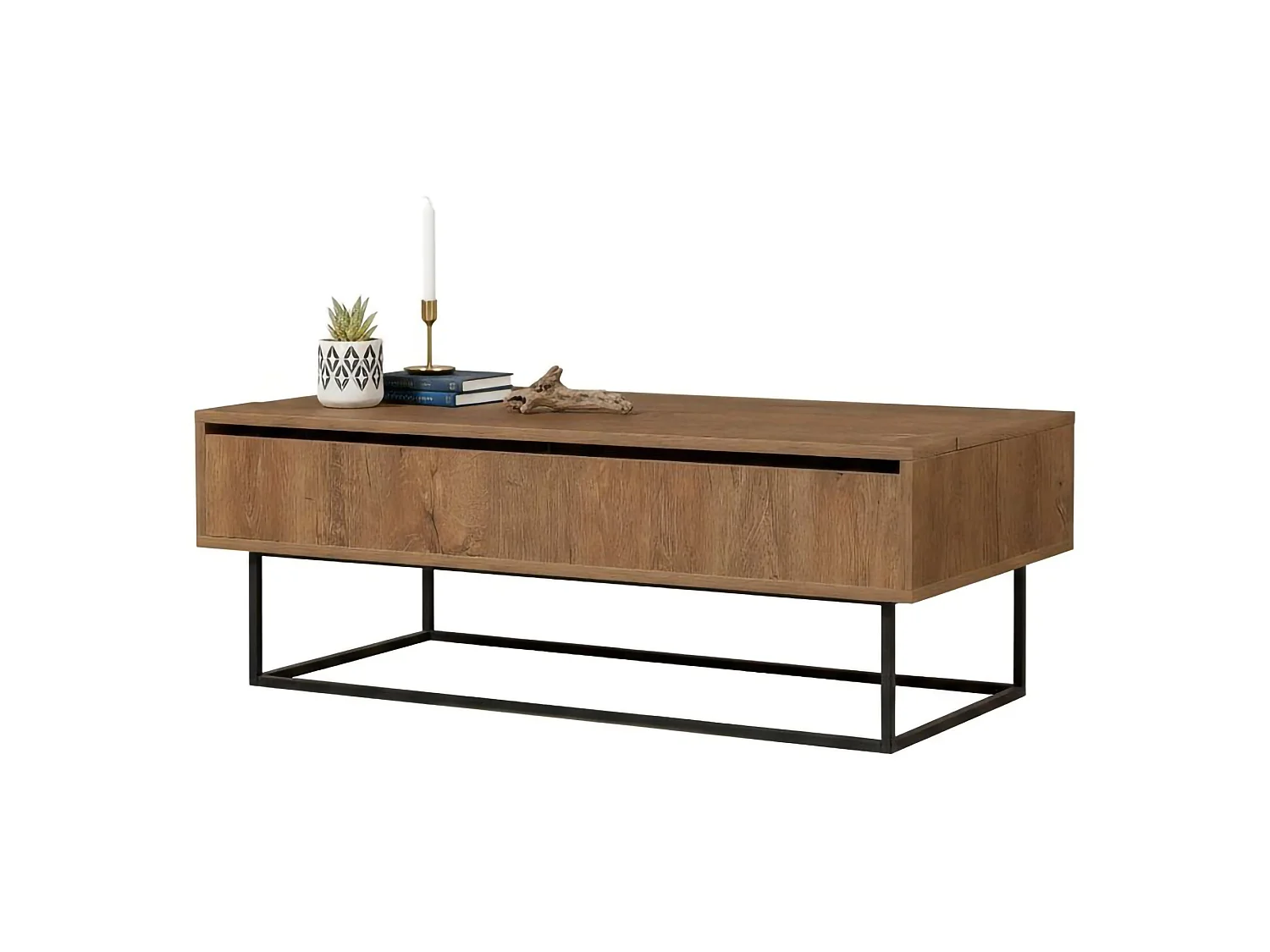 Table basse Alhina, Table basse, Porte-revues pour canapé, Etagère de salon, 120x60h43 cm, Noyer et Noir