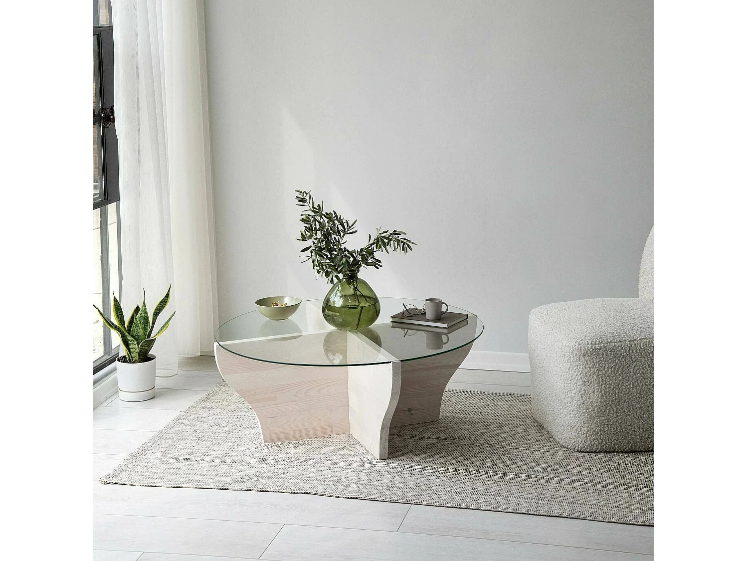 Mesa de café Dborrell, Mesa baixa dPara café, Porta-revistas para sofá, Prateleira para sala de estar, 92x92h36 cm, Branco